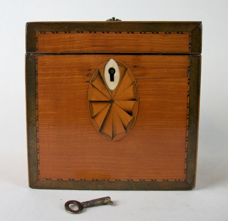 	A fine Georgian period satinwood tea caddy